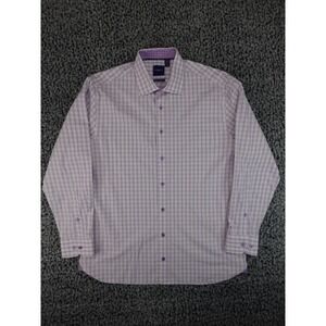 Nick Graham Mens 16-16.5 32-33 White Purple Plaid Stretch Modern Fit Shirt